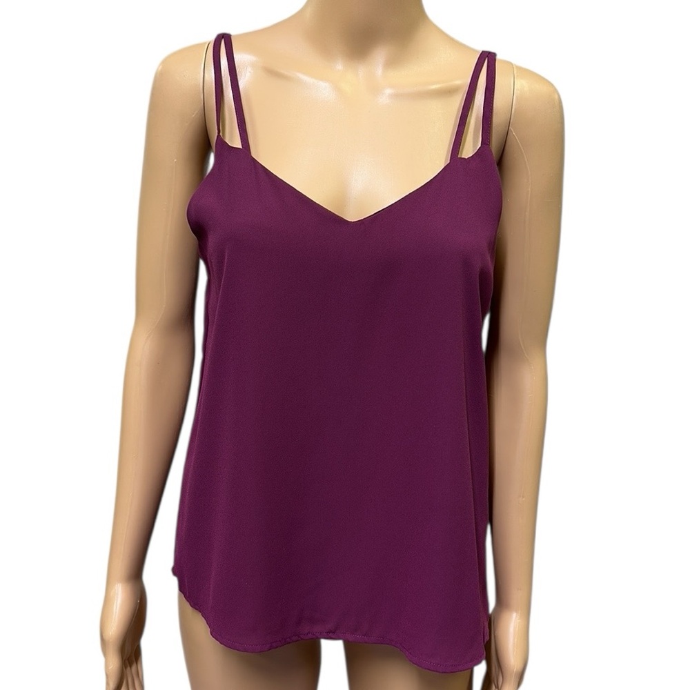 Skies Are Blue V Neck Lined Double Spaghetti Strap Detail Cami Blouse Tank Small